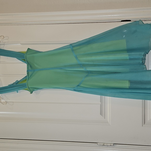 Elegant Light Blue and Green Dress with Floral Accent - Picture 14 of 14